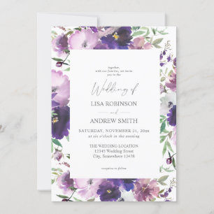Lila Lavender & Violet Blommigt Bröllop 2 Inbjudningar