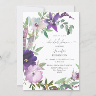 Lila- Lavender & Violet Blommigt Möhippa Inbjudningar