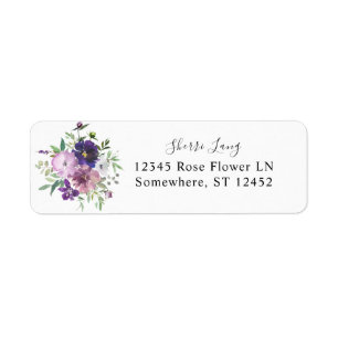 Lila Lavender & Violet Blommigt Returadress Etikett