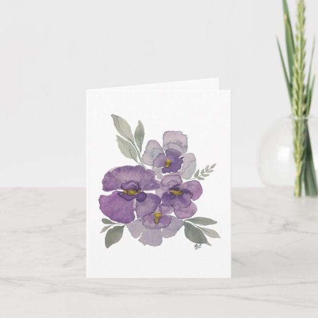 Lila lavender violet grönt löv-blank kort (Framsida)
