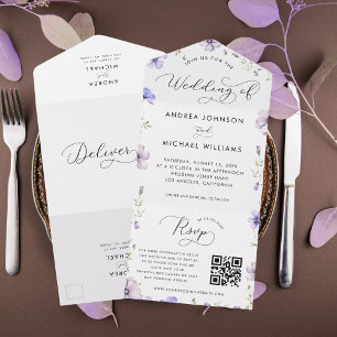 Lila Lavender Violet Wildblommor QR Code Bröllop