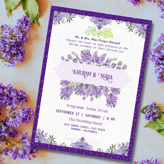 Lila Lavender Walima Islamic Wedding bjudande Inbjudningar (Skapare uppladdad)