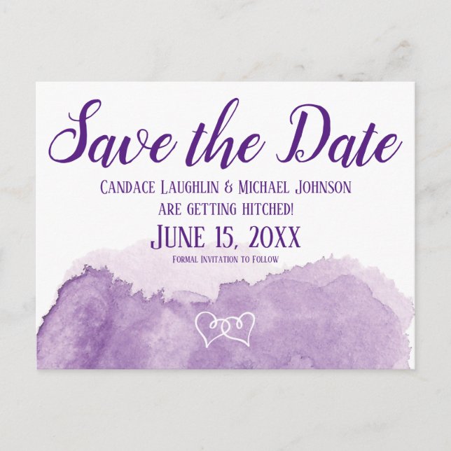 Lila Lavender Watercolor Bröllop spara datum Vykort (Framsida)