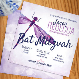 Lila, Lavender Whimsical Dragonfly Bat mitzvah Inbjudningar