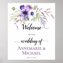 Lila Lavender White Blommigt Bröllop Sign Poster
