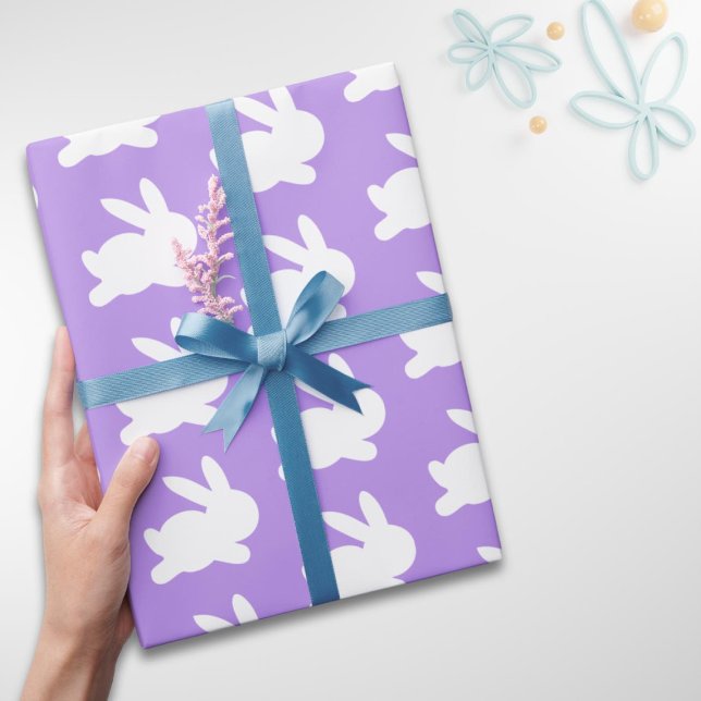 Lila Lavender White Rabbit Påsk Mönster Gift Presentpapper (Skapare uppladdad)