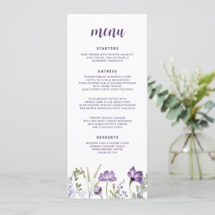Lila & Lavender Wildblomma Blommigt Bröllop Meny