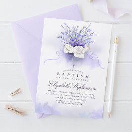 Lila Lavenders Blommigt Baptism Inbjudningar