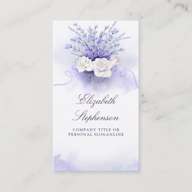 Lila Lavenders Elegant Blommigt Watercolor Visitkort (Framsida)