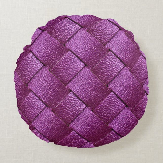 Lila Leather, Woven Struktur Background. Rund Kudde (Framsidan)