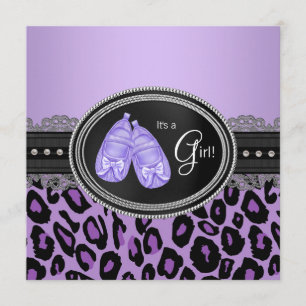 Lila Leopard Babyflicka Bebis Shower Inbjudningar