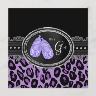 Lila Leopard Babyflicka Bebis Shower Inbjudningar