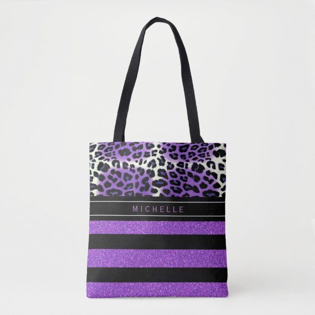 Lila Leopard & Black Lila Glitter Rand Tygkasse (Framsida)