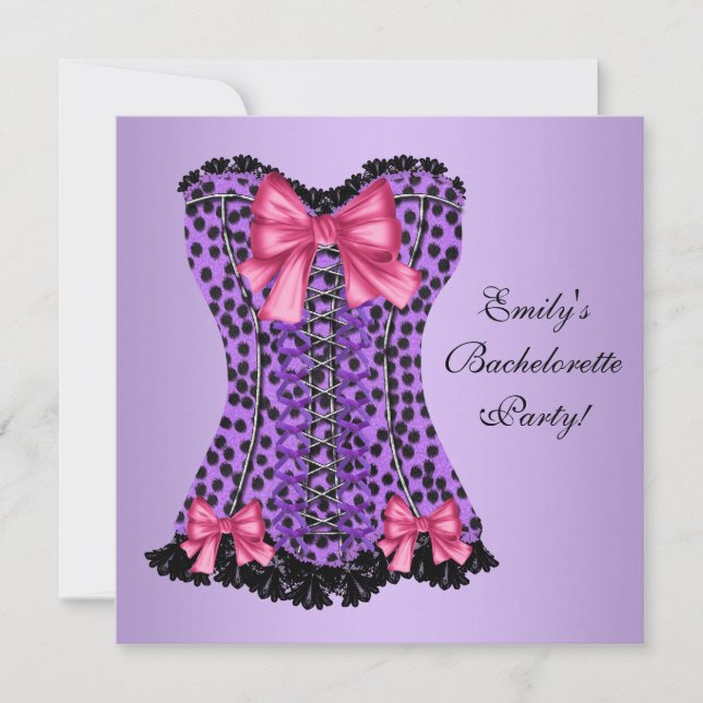 Lila Leopard Corset Bachelorette Party Inbjudningar (Framsida)