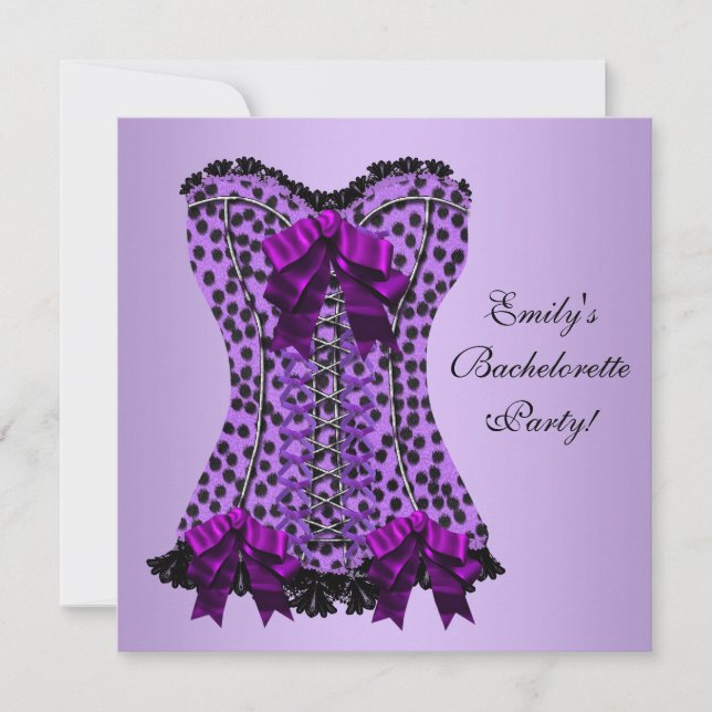 Lila Leopard Corset Lila Bachelorette Party Inbjudningar (Framsida)