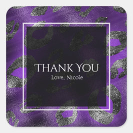 Lila Leopard Glam Print Festfavor Fyrkantigt Klistermärke