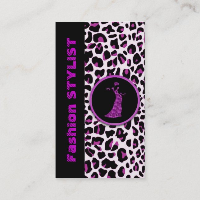 Lila Leopard Mode Stylist Visitkort (Framsida)