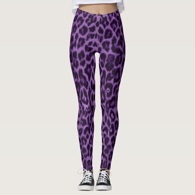 Lila Leopard Mönster Animal Print Leggings (Framsida)