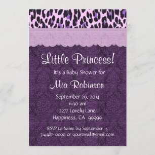 Lila Leopard Princess Flickbaby Shower S21K Inbjudningar