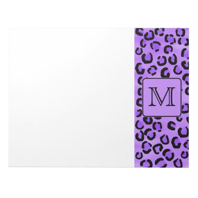 Lila Leopard Print Anpassningsbar Monogram. Anteckningsblock (Framsida)