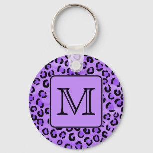 Lila Leopard Print Anpassningsbar Monogram. Nyckelring
