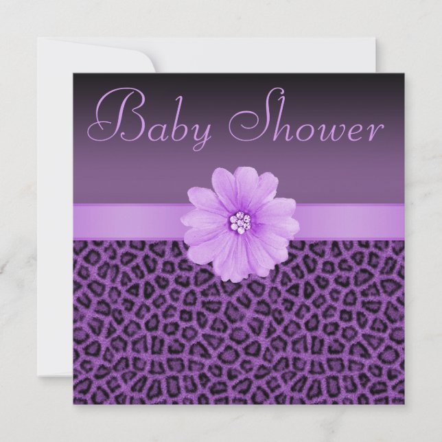 Lila Leopard Print & Bling Flower Baby Shower Inbjudningar (Framsida)