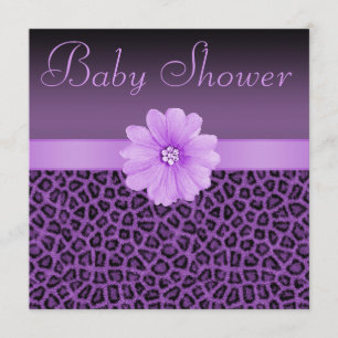 Lila Leopard Print & Bling Flower Baby Shower Inbjudningar