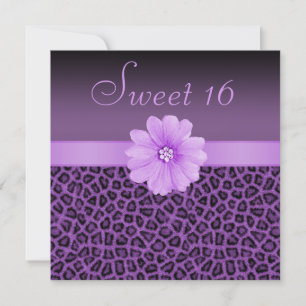 Lila Leopard Print & Bling Flower Sweet 16 Inbjudningar