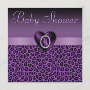 Lila Leopard Print & Bling Heart Baby Shower Inbjudningar