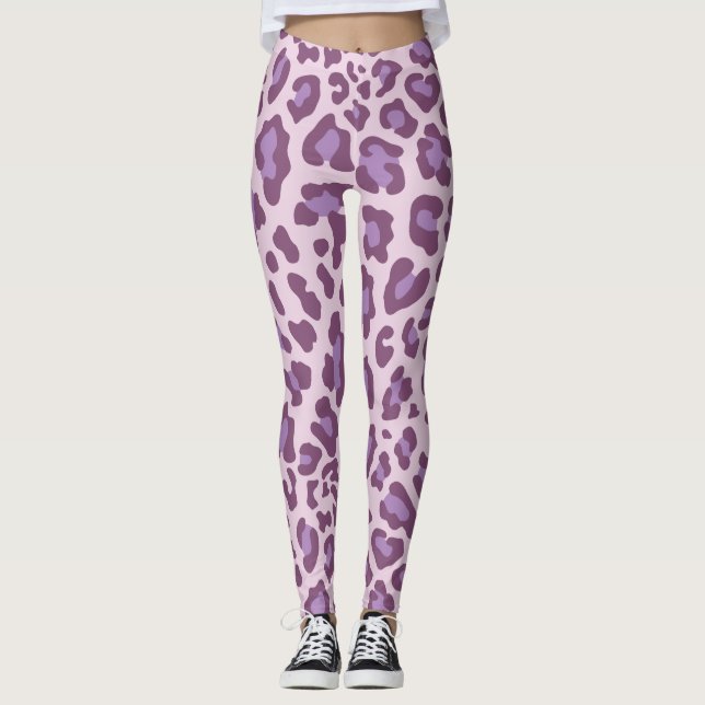 Lila Leopard Print Leggings (Framsida)