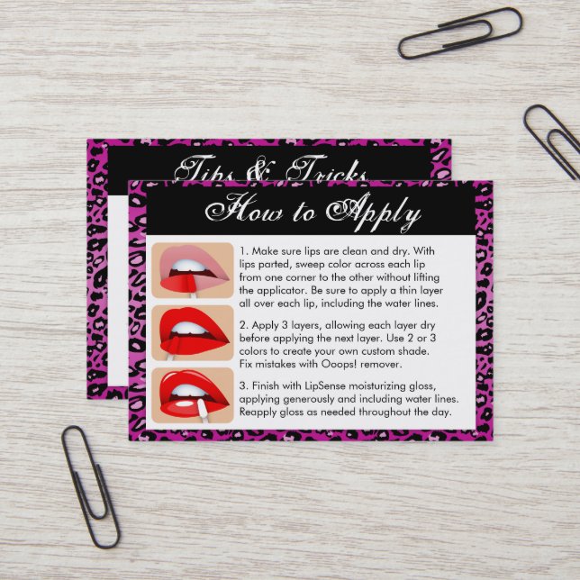 Lila Leopard Print - Lip Färg Apply & Tips Card Visitkort (Fram/Back In Situ)
