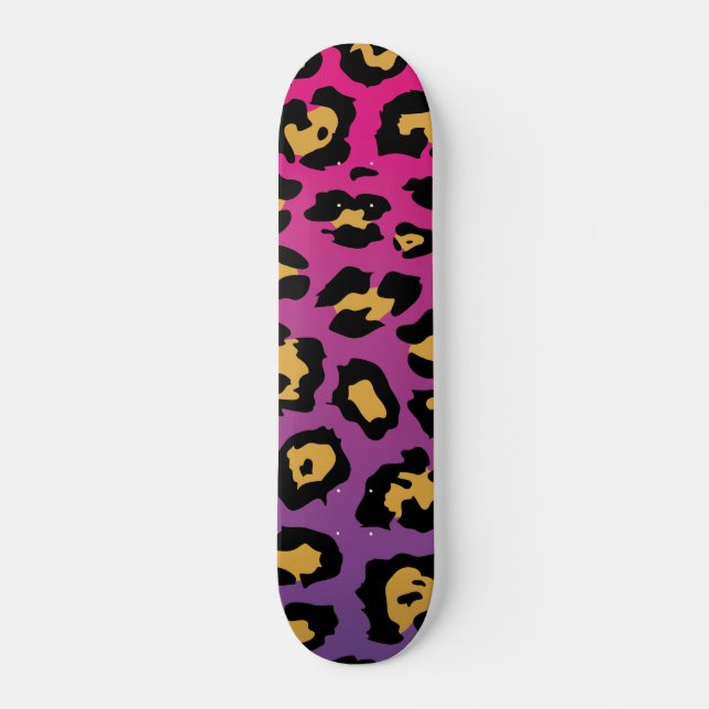 Lila Leopard Print Mini Skateboard Bräda 18,5 Cm (Framsida)