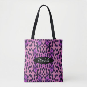 Lila Leopard Print Mönster Monogram Tygkasse