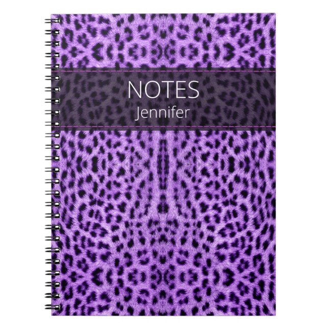 Lila Leopard Skin Skriv ut Mönster eget namn Anteckningsbok (Framsidan)