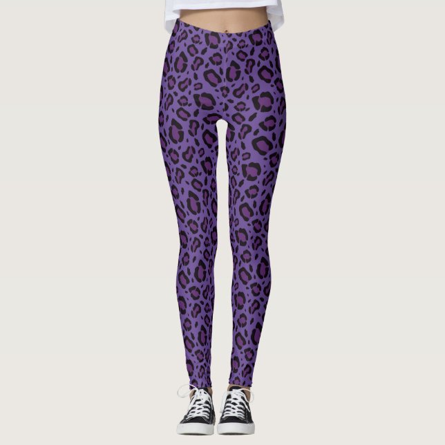 Lila Leopard Skriv ut Mönster Leggings (Framsida)