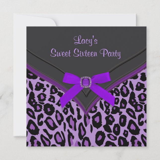 Lila leopard sweet 16-fest inbjudningar (Framsida)