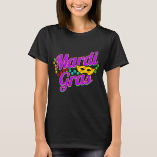 Lila Lettering med Pärlor och mask för Mardi Gra T Shirt