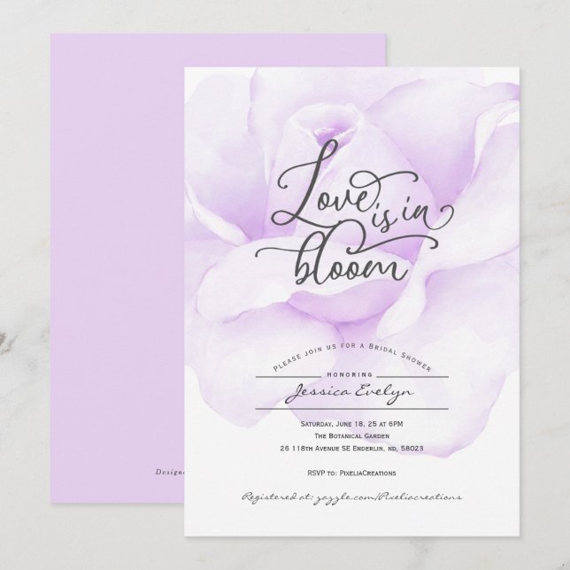 Lila lever i blomning, Inbjudningskort för möhippa (Fram/baksida)