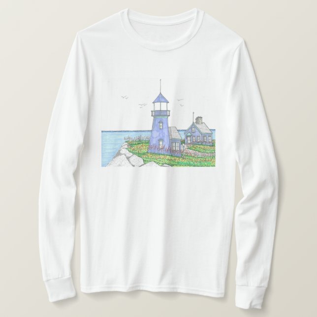 Lila Lighthouse; Långärmad Tshirt för kvinnor T Shirt (Design framsida)
