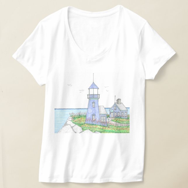 Lila Lighthouse Vnacke Tshirt Light Lavender T Shirt (Laydown)