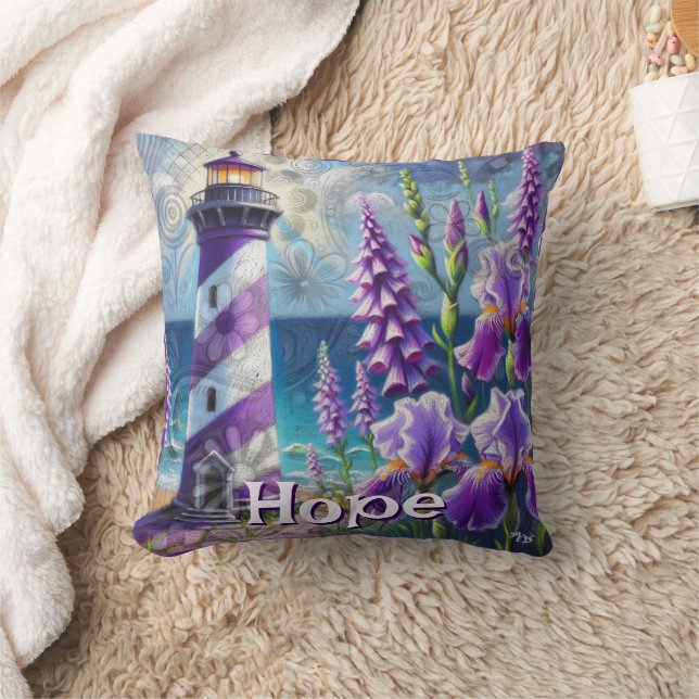 Lila Lighthouse w/Foxglove & Iris Personlig Kudde (Filt)