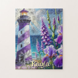 Lila Lighthouse w/Foxglove & Iris Personlig Pussel