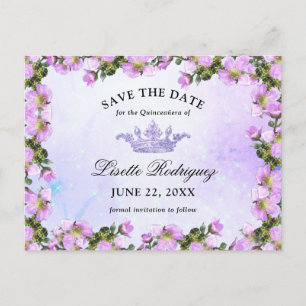 Lila Lila Blommig Quinceanera Save The Date Vykort
