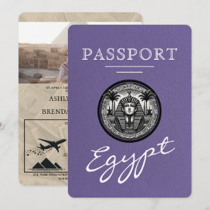Lila lila egyptiskt pass med bröllopsinbjudan inbjudningar