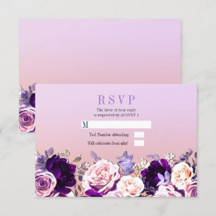 Lila lila och rosa rodnad rosblommig bröllops-RSVP Inbjudningar