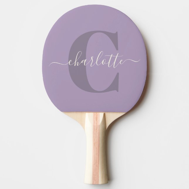 Lila lila personlig skriptmonogramnamn pingisracket (Framsidan)