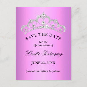 Lila lila Quinceanera Save The Date Vykort