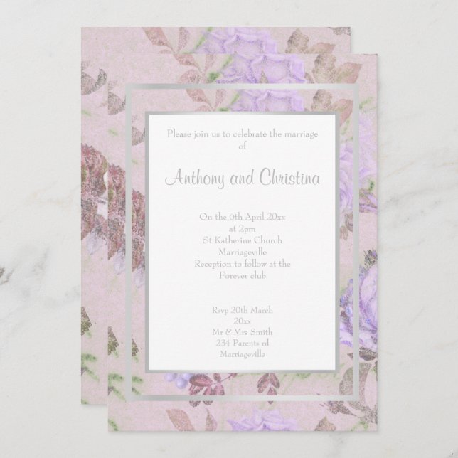 LILA LILA ROS FLIKIG ELEGANT BRÖLLLOP INBJUDNINGAR (Fram/baksida)