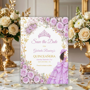 Lila lila rosor Guld fjäril Quinceañera Spara Datumet