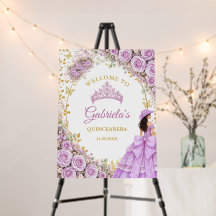 Lila lila rosor Guld Quinceañera Välkommen